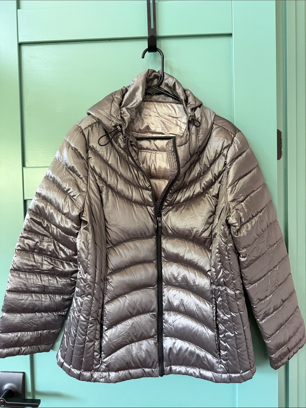 Andrew Marc Metallic Silver Quilted Packable Puffer Jacket - Women's